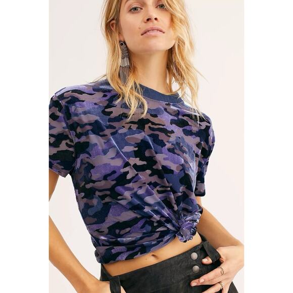 Free People Tops - Free People We The Free Teddy Velvet Camo Blue Burnout Tee